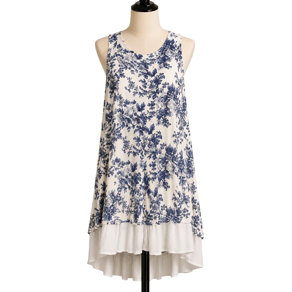 Altar'd‎ State Blue White Floral High Low Sleeveless Tunic Dress Medium